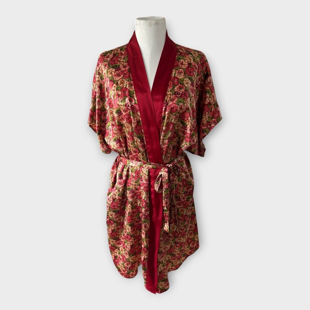 Vintage Pinx Floral Satin Kimono Robe OS Cottagecore Boho Feminine Coquette Girl